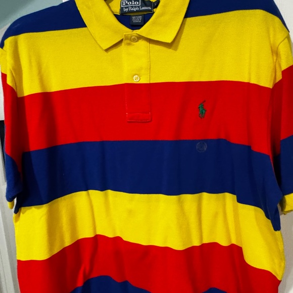 New Ralph Lauren Men's Polo Shirt - Bold Yellow, Red, and Blue Stripes Large - Picture 3 of 7